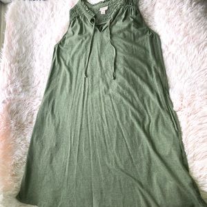 Merona Tank Smocked Dress size Small Army Olive Green Swing Stretch V Neck